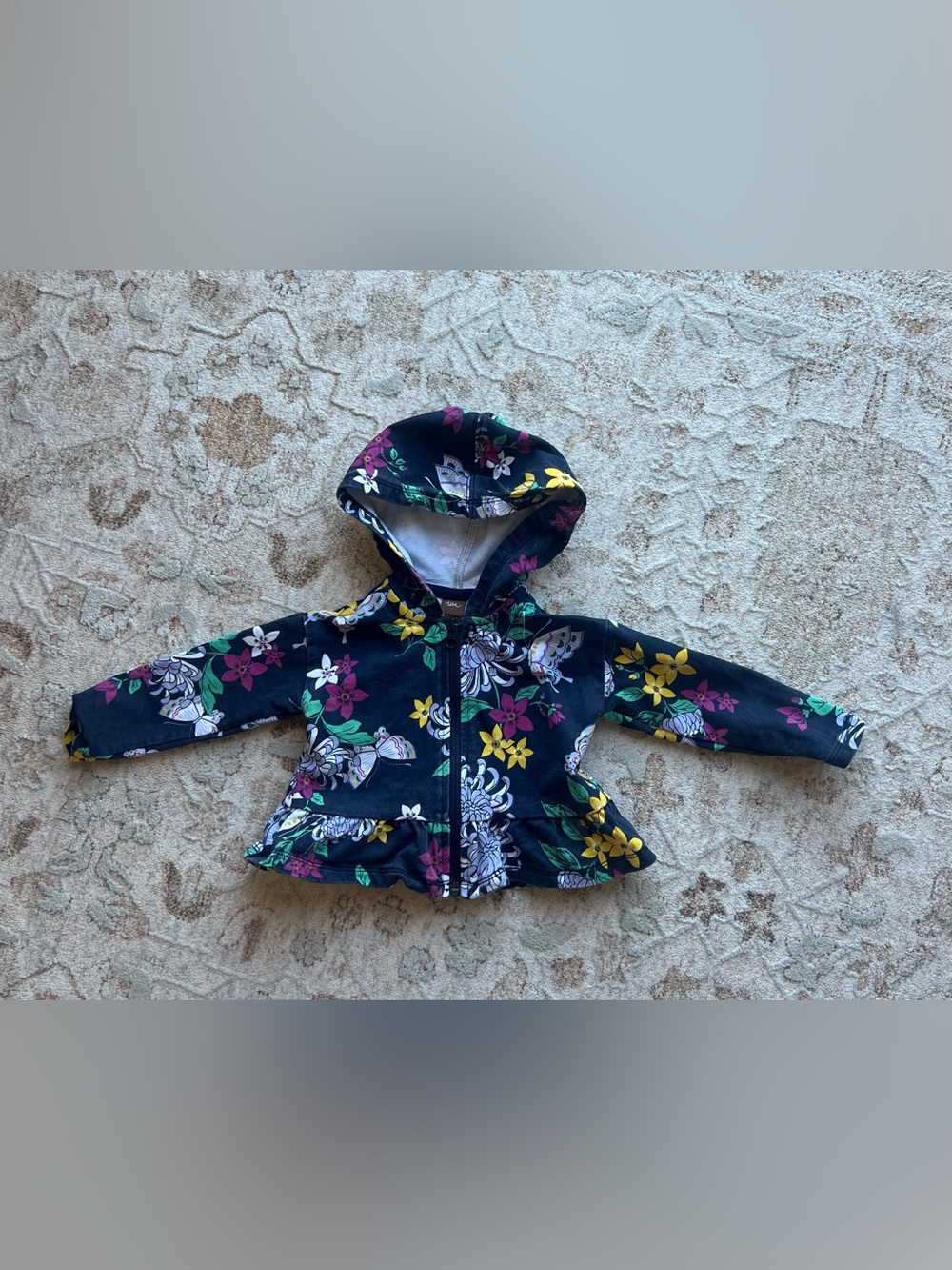 Colorful Floral Butterfly Tea Collection Peplum Zip Up Hoodie